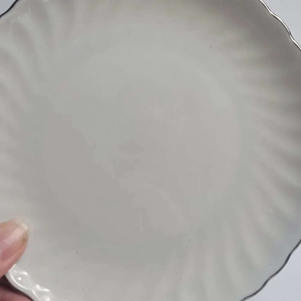 FOUR Syracuse China Wedding Ring Salad Plates White with Platinum Trim